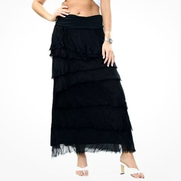 Scandal Italy Shredded Tiered Silk Ruffle Skirt - Picture 1 of 5
